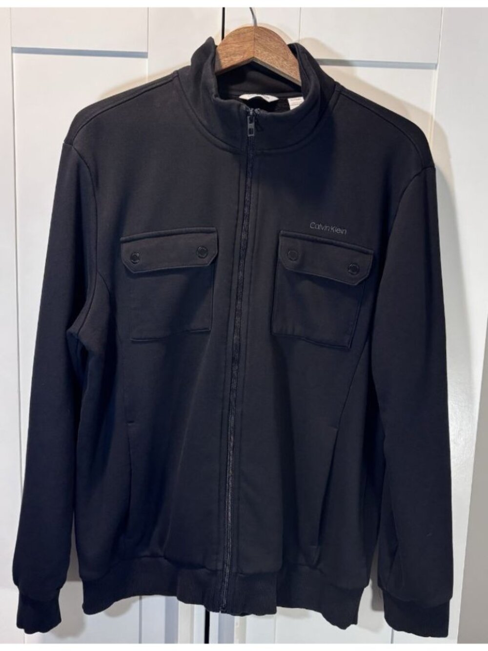 Calvin Klein Shacket Sweater Jacket Zip Mock Neck Cotton Blend Pockets Men’s XL